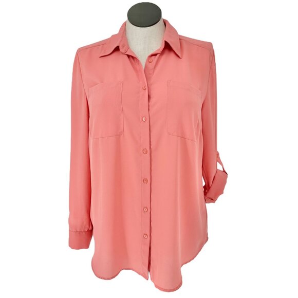 Womens Button Down Shirt Sz M Chest Pockets Long Roll Tab Sleeves by Style & Co - Picture 3 of 9
